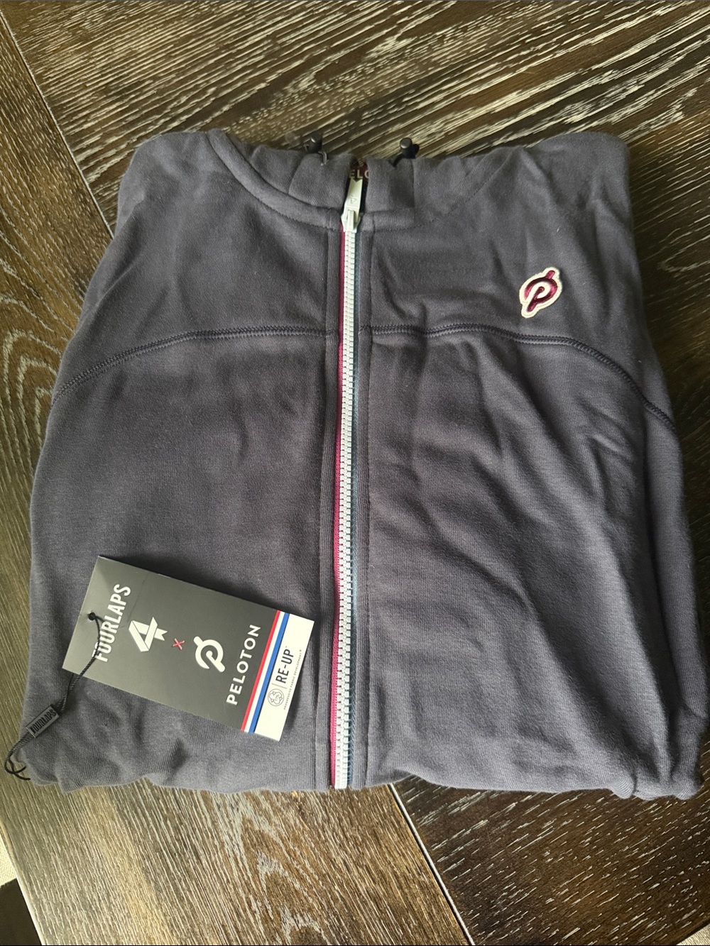 NWT Peloton Men's Zip-Up Fleece Jacket in Charcoal Gray with Red Logo